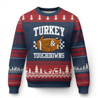 Funny Turkey And Touchdowns Ugly Christmas Sweater Thanksgiving American Football - Wonder Print Shop