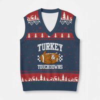 Funny Turkey And Touchdowns V-Neck Knit Sweater Vest Thanksgiving American Football - Wonder Print Shop