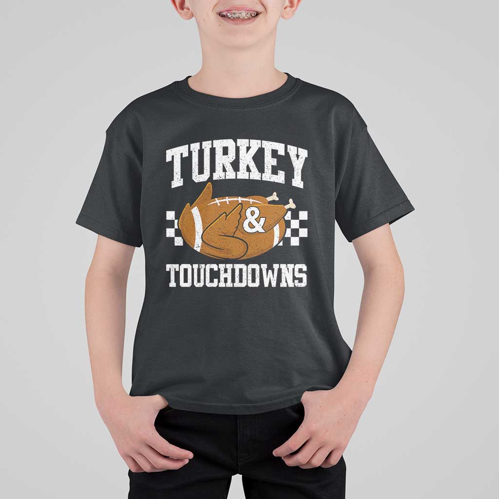 Funny Turkey And Touchdowns T Shirt For Kid Thanksgiving American Football - Wonder Print Shop