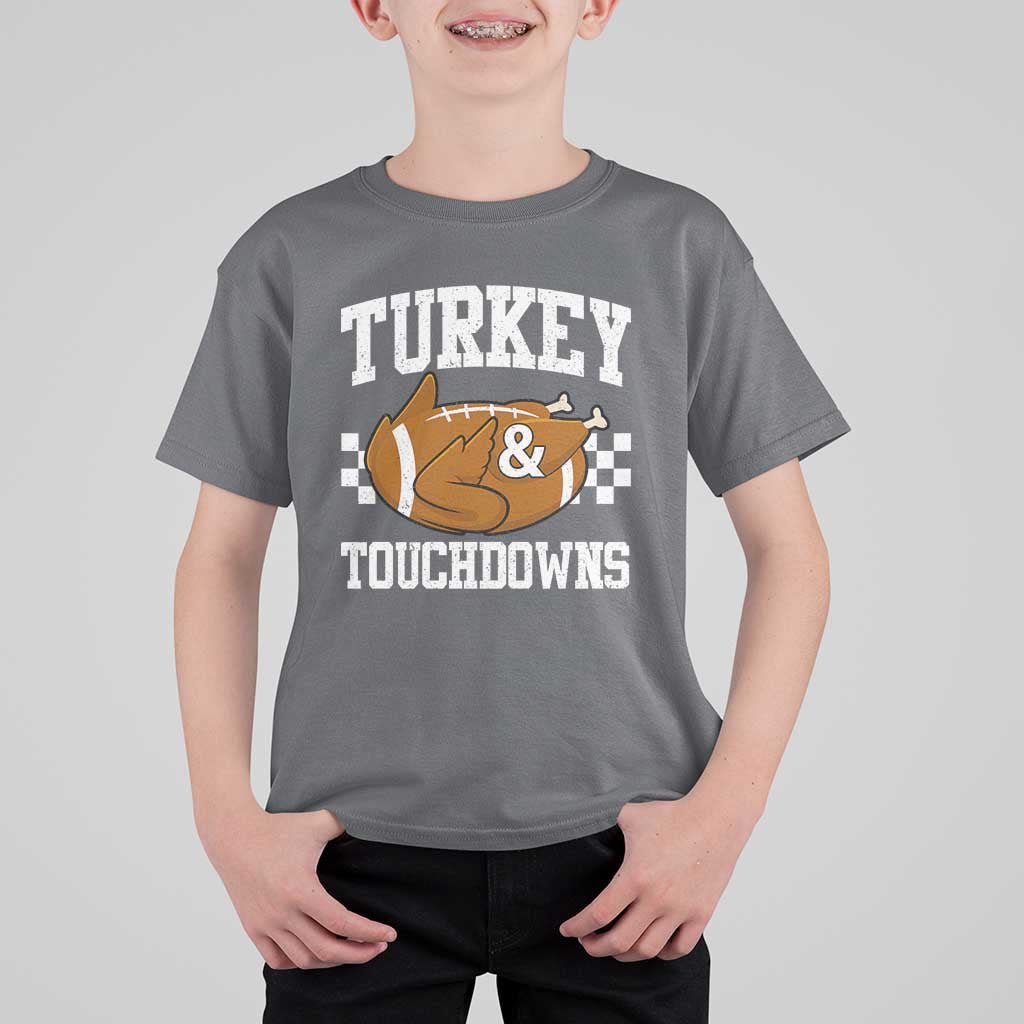 Funny Turkey And Touchdowns T Shirt For Kid Thanksgiving American Football - Wonder Print Shop