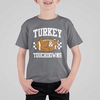 Funny Turkey And Touchdowns T Shirt For Kid Thanksgiving American Football - Wonder Print Shop