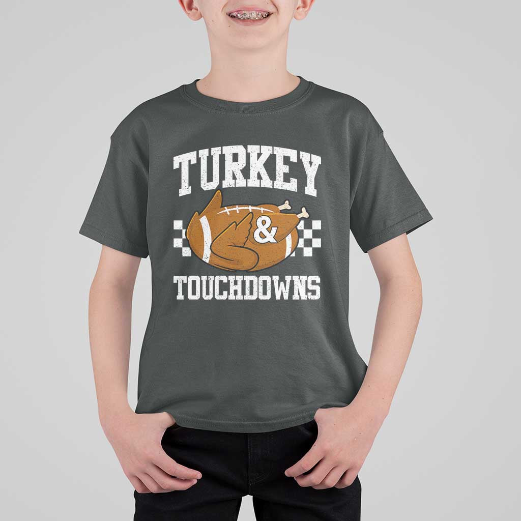 Funny Turkey And Touchdowns T Shirt For Kid Thanksgiving American Football - Wonder Print Shop