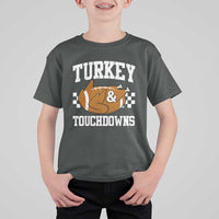 Funny Turkey And Touchdowns T Shirt For Kid Thanksgiving American Football - Wonder Print Shop