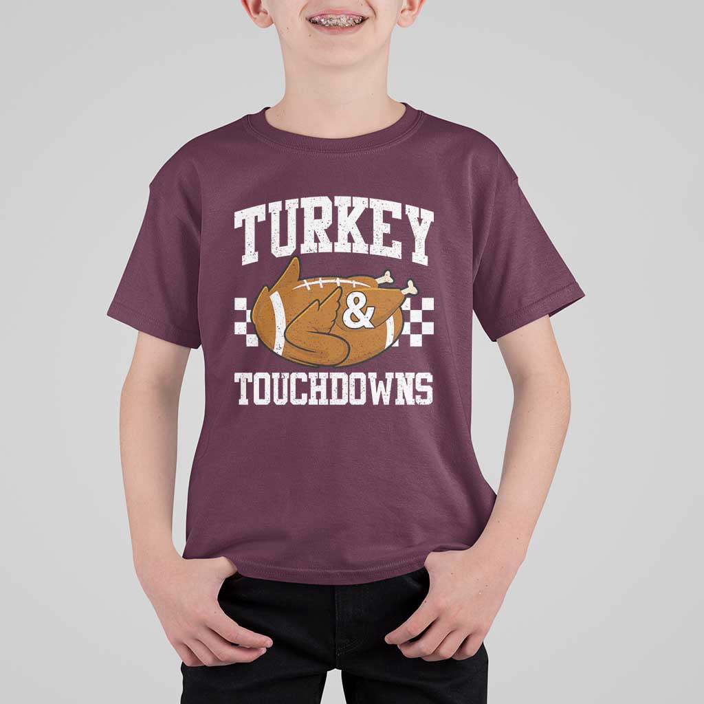 Funny Turkey And Touchdowns T Shirt For Kid Thanksgiving American Football - Wonder Print Shop