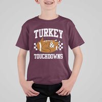 Funny Turkey And Touchdowns T Shirt For Kid Thanksgiving American Football - Wonder Print Shop