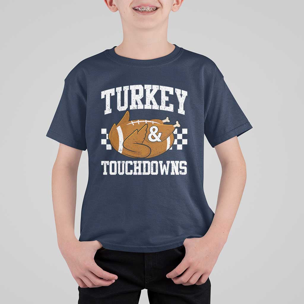Funny Turkey And Touchdowns T Shirt For Kid Thanksgiving American Football - Wonder Print Shop