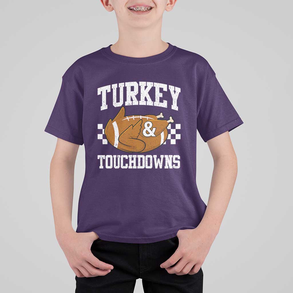 Funny Turkey And Touchdowns T Shirt For Kid Thanksgiving American Football - Wonder Print Shop