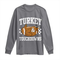 Funny Turkey And Touchdowns Long Sleeve Shirt Thanksgiving American Football - Wonder Print Shop