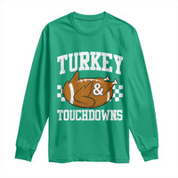 Funny Turkey And Touchdowns Long Sleeve Shirt Thanksgiving American Football - Wonder Print Shop