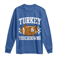 Funny Turkey And Touchdowns Long Sleeve Shirt Thanksgiving American Football - Wonder Print Shop