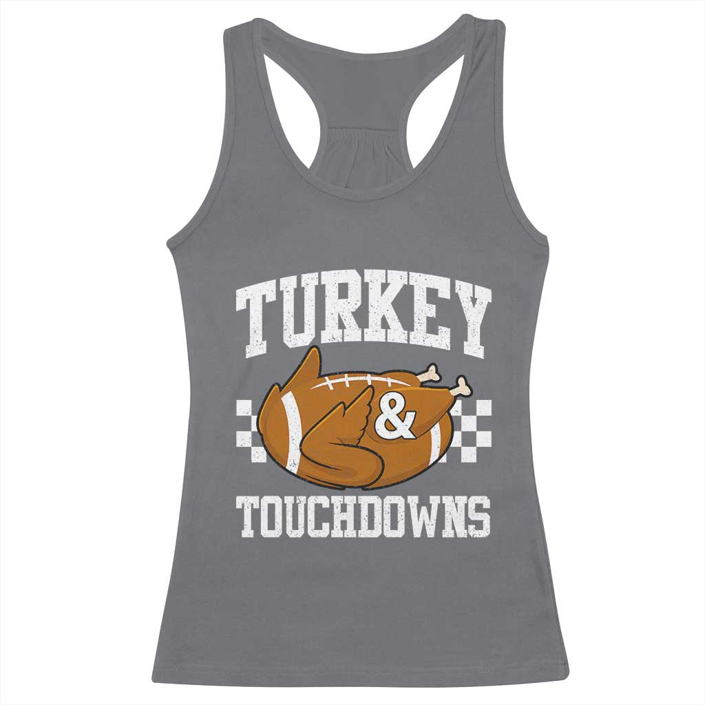 Funny Turkey And Touchdowns Racerback Tank Top Thanksgiving American Football - Wonder Print Shop