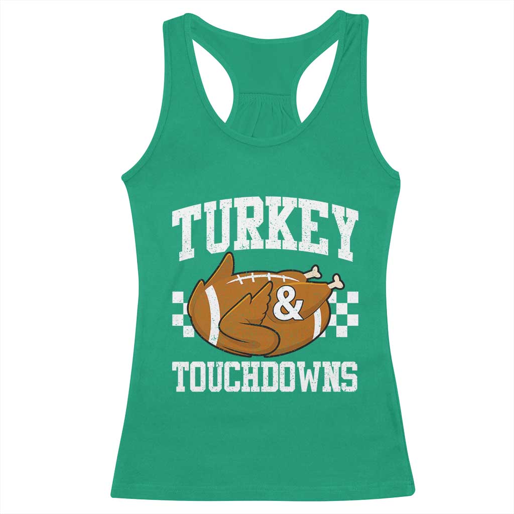 Funny Turkey And Touchdowns Racerback Tank Top Thanksgiving American Football - Wonder Print Shop