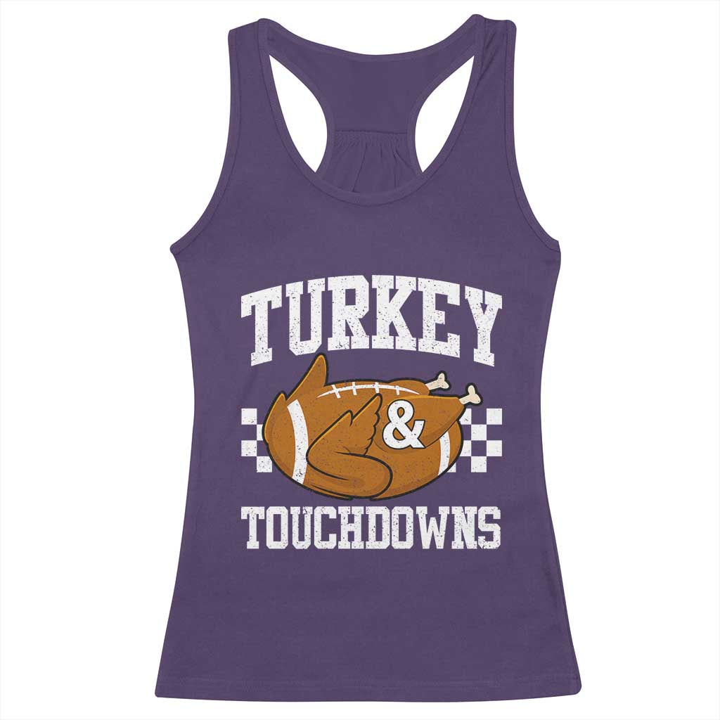 Funny Turkey And Touchdowns Racerback Tank Top Thanksgiving American Football - Wonder Print Shop