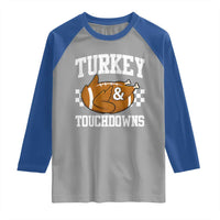 Funny Turkey And Touchdowns Raglan Shirt Thanksgiving American Football - Wonder Print Shop