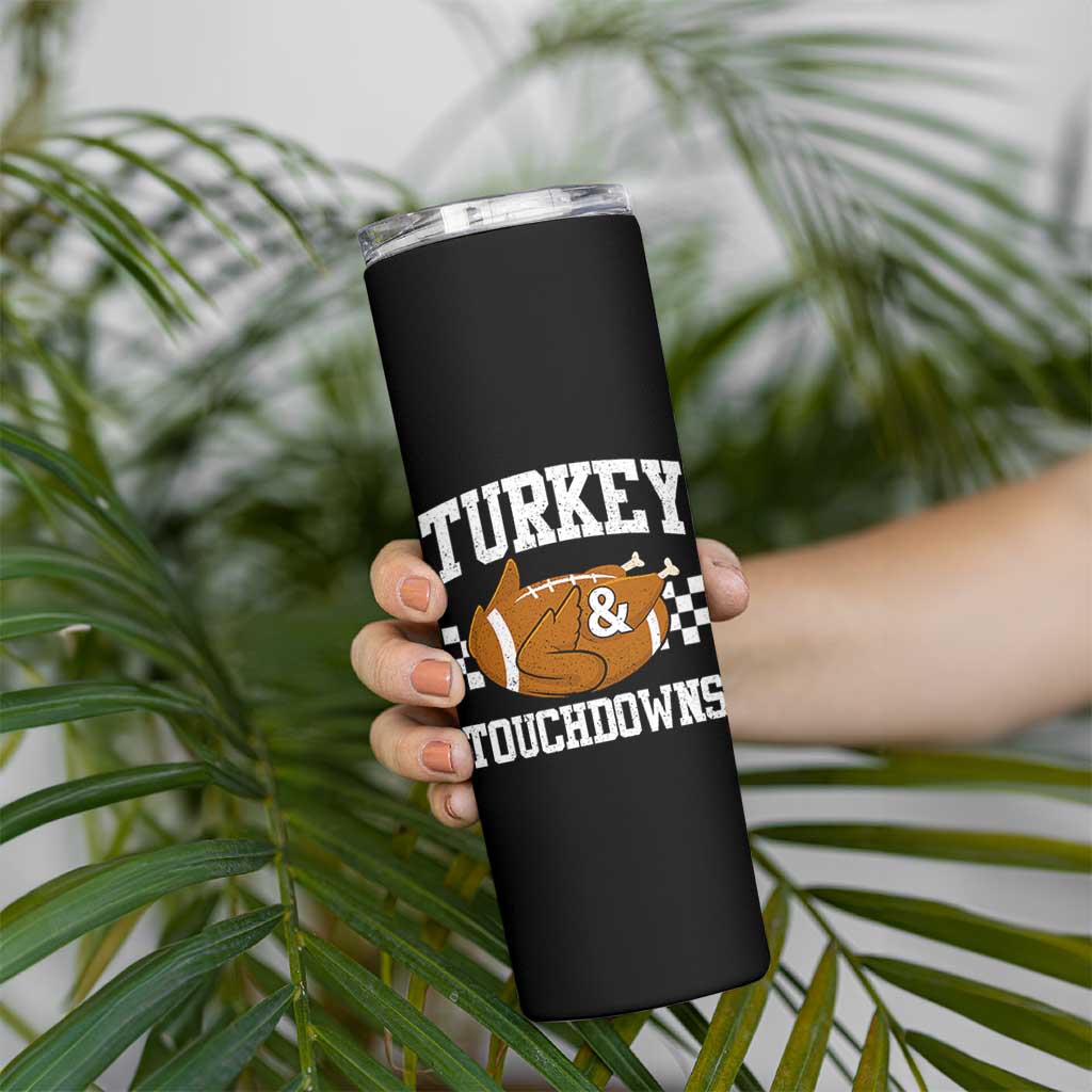 Funny Turkey And Touchdowns Skinny Tumbler Thanksgiving American Football - Wonder Print Shop