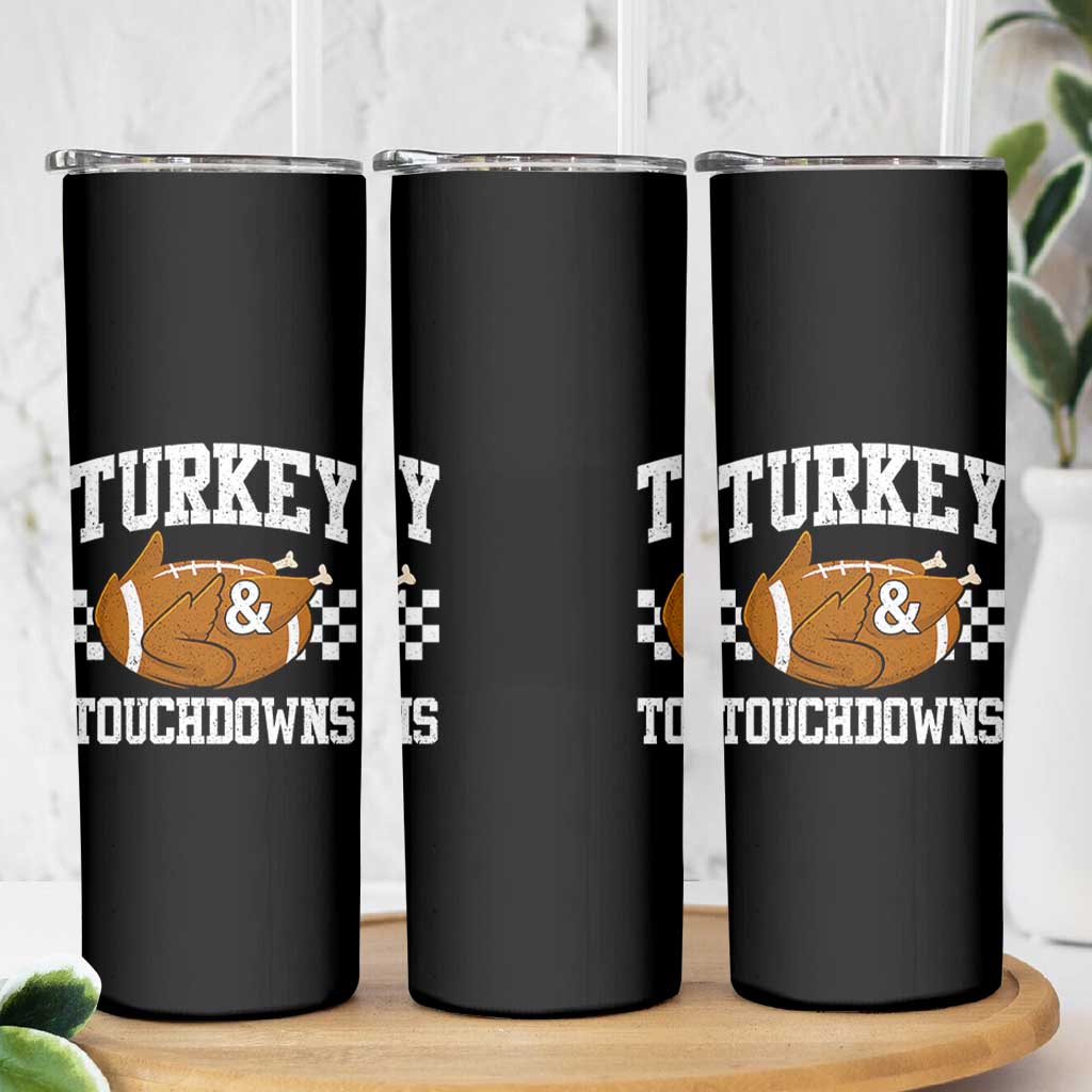 Funny Turkey And Touchdowns Skinny Tumbler Thanksgiving American Football - Wonder Print Shop
