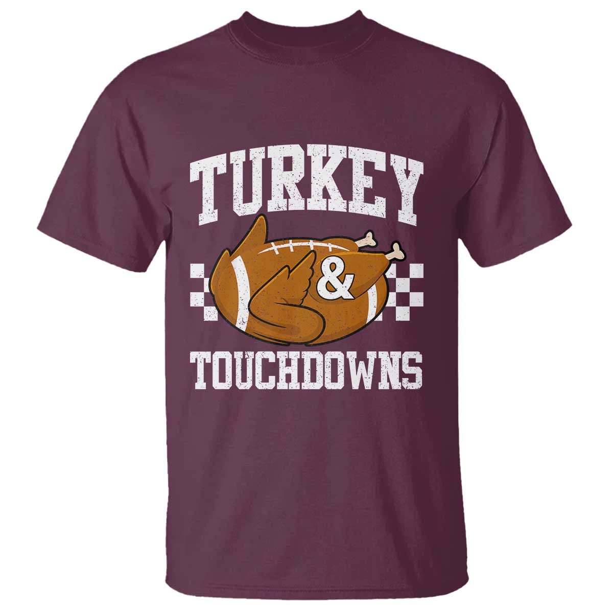 Funny Turkey And Touchdowns T Shirt Thanksgiving American Football - Wonder Print Shop
