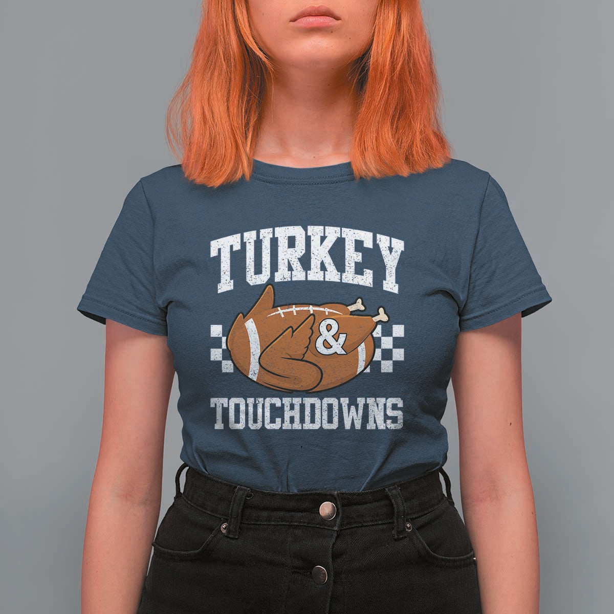 Funny Turkey And Touchdowns T Shirt For Women Thanksgiving American Football - Wonder Print Shop