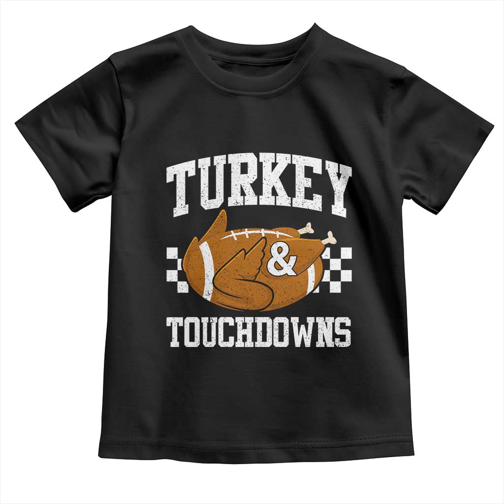 Funny Turkey And Touchdowns Toddler T Shirt Thanksgiving American Football - Wonder Print Shop