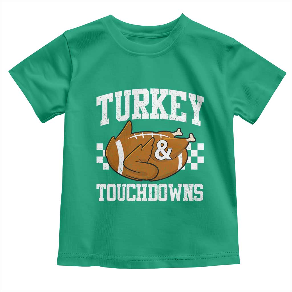 Funny Turkey And Touchdowns Toddler T Shirt Thanksgiving American Football - Wonder Print Shop