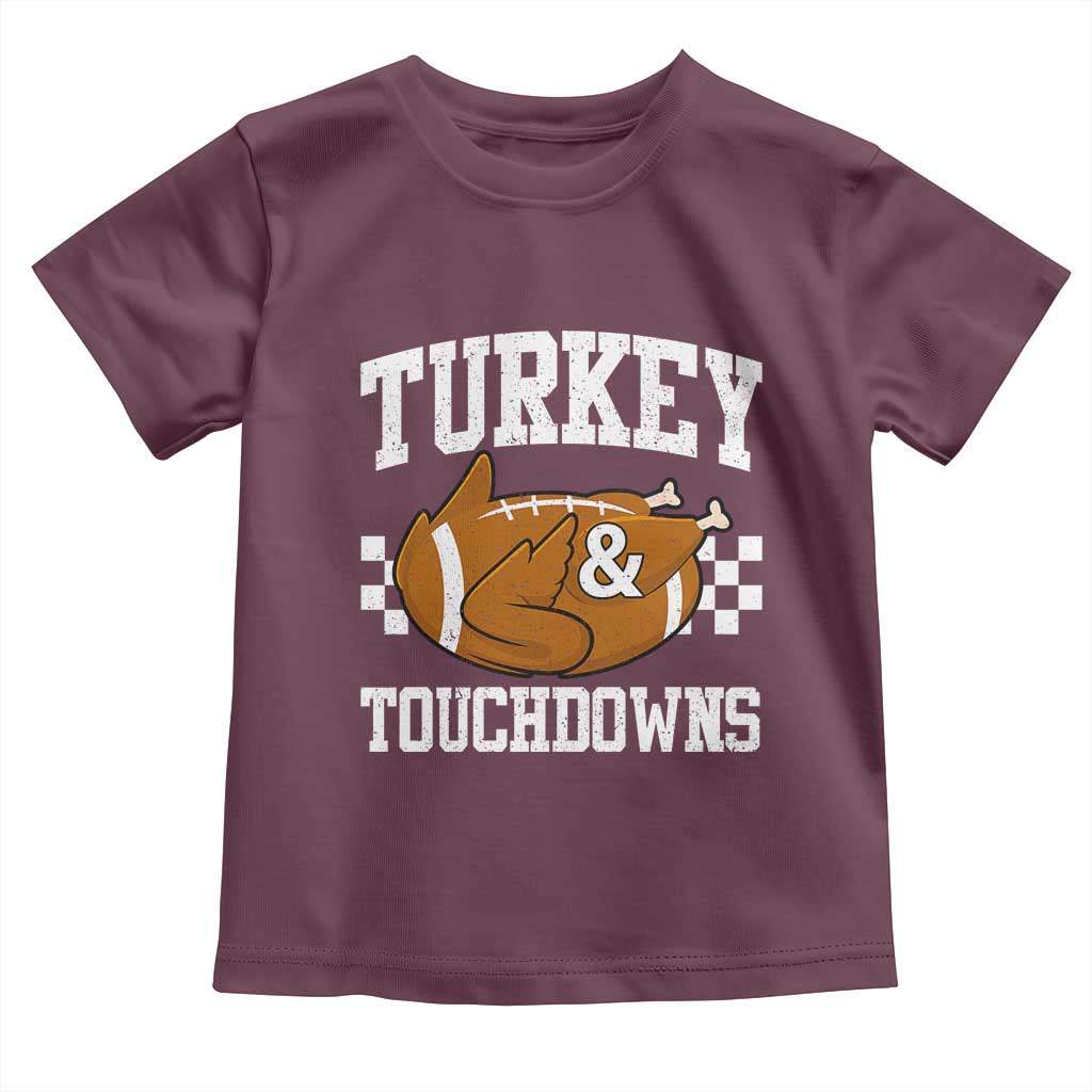 Funny Turkey And Touchdowns Toddler T Shirt Thanksgiving American Football - Wonder Print Shop
