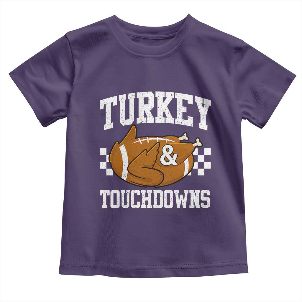 Funny Turkey And Touchdowns Toddler T Shirt Thanksgiving American Football - Wonder Print Shop