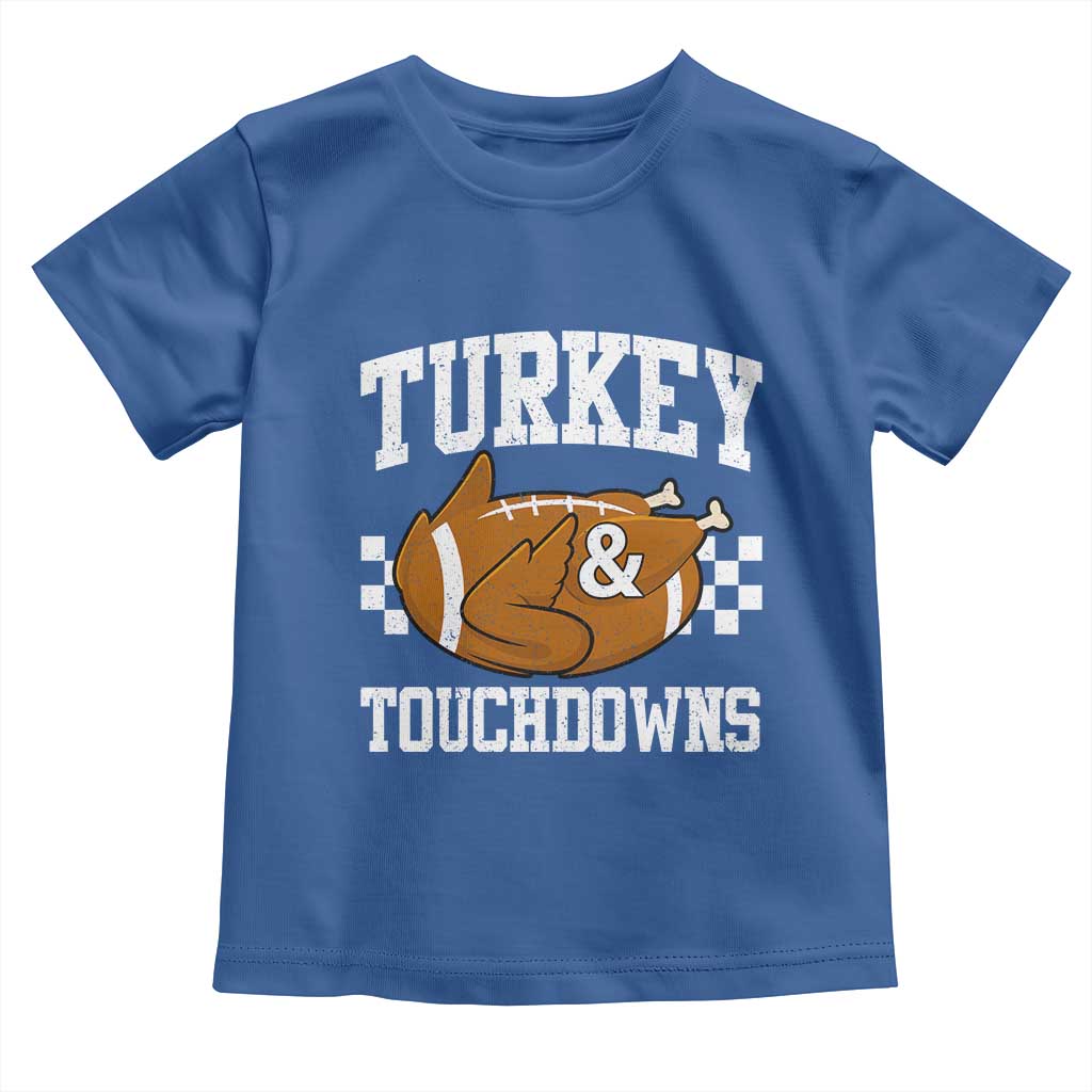 Funny Turkey And Touchdowns Toddler T Shirt Thanksgiving American Football - Wonder Print Shop