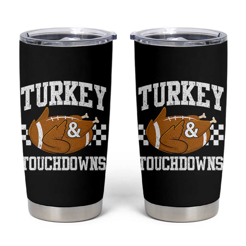 Funny Turkey And Touchdowns Tumbler Cup Thanksgiving American Football - Wonder Print Shop
