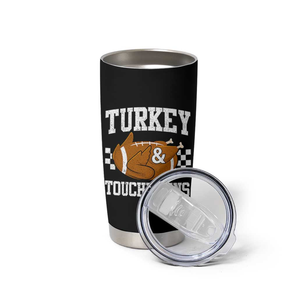 Funny Turkey And Touchdowns Tumbler Cup Thanksgiving American Football - Wonder Print Shop