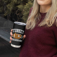 Funny Turkey And Touchdowns Tumbler Cup Thanksgiving American Football - Wonder Print Shop