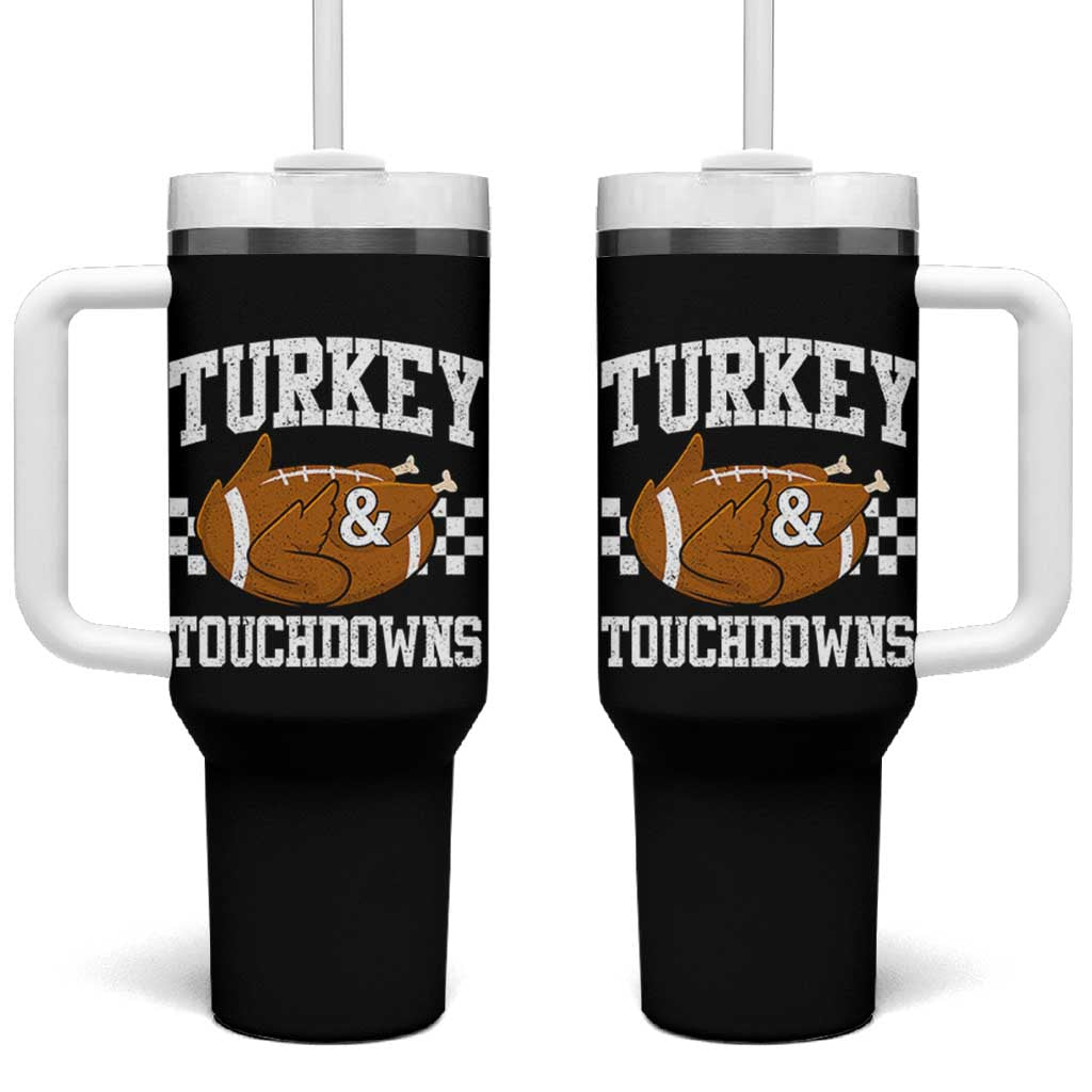 Funny Turkey And Touchdowns Tumbler With Handle Thanksgiving American Football - Wonder Print Shop