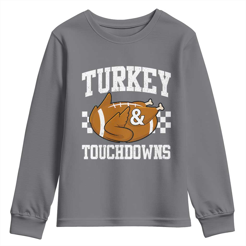 Funny Turkey And Touchdowns Youth Sweatshirt Thanksgiving American Football - Wonder Print Shop