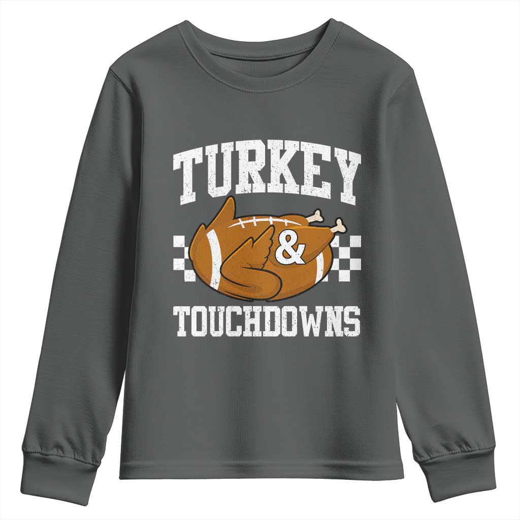 Funny Turkey And Touchdowns Youth Sweatshirt Thanksgiving American Football - Wonder Print Shop