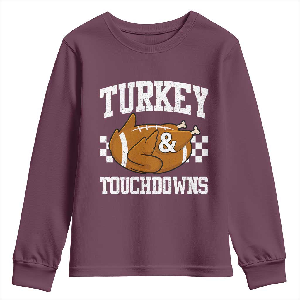 Funny Turkey And Touchdowns Youth Sweatshirt Thanksgiving American Football - Wonder Print Shop