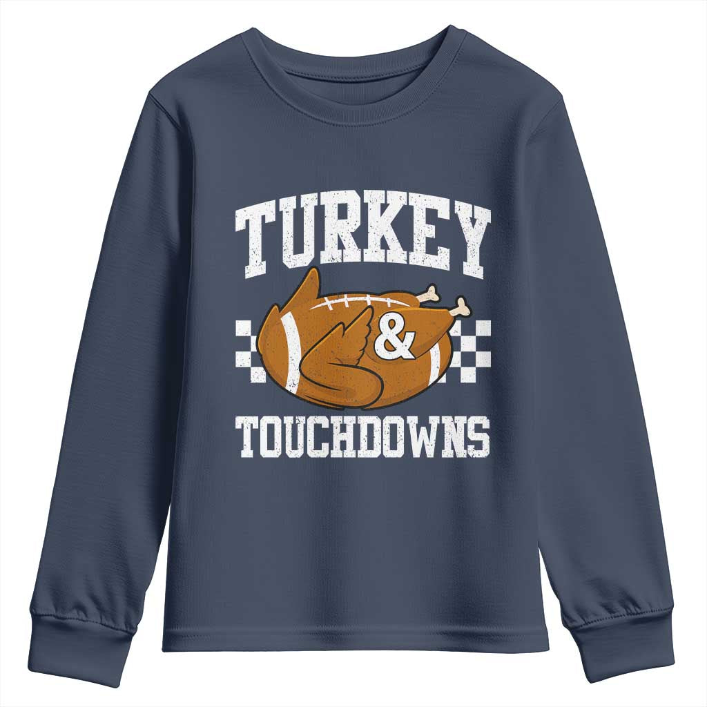 Funny Turkey And Touchdowns Youth Sweatshirt Thanksgiving American Football - Wonder Print Shop