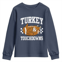 Funny Turkey And Touchdowns Youth Sweatshirt Thanksgiving American Football - Wonder Print Shop