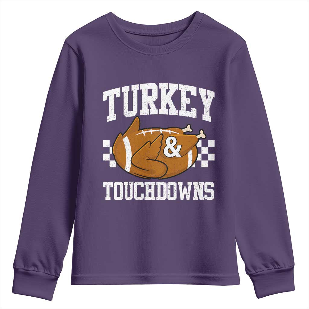 Funny Turkey And Touchdowns Youth Sweatshirt Thanksgiving American Football - Wonder Print Shop