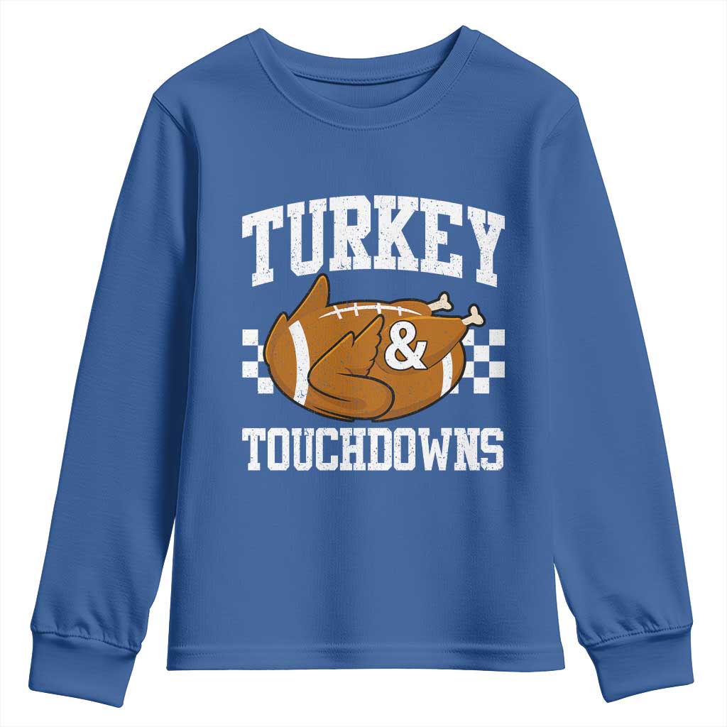 Funny Turkey And Touchdowns Youth Sweatshirt Thanksgiving American Football - Wonder Print Shop