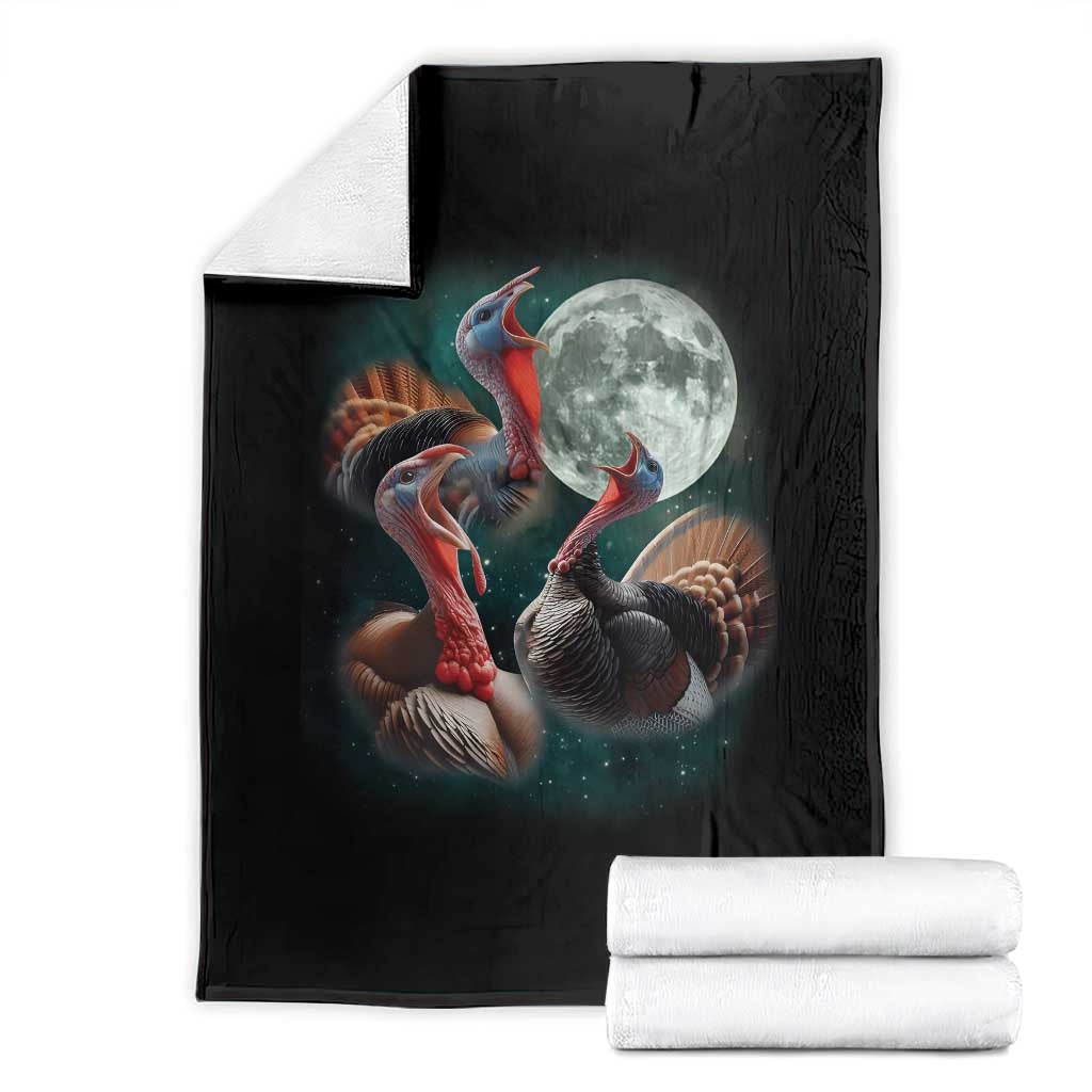 Funny Three Turkey Moon Throw Blanket Weird Cursed Thanksgiving Meme - Wonder Print Shop