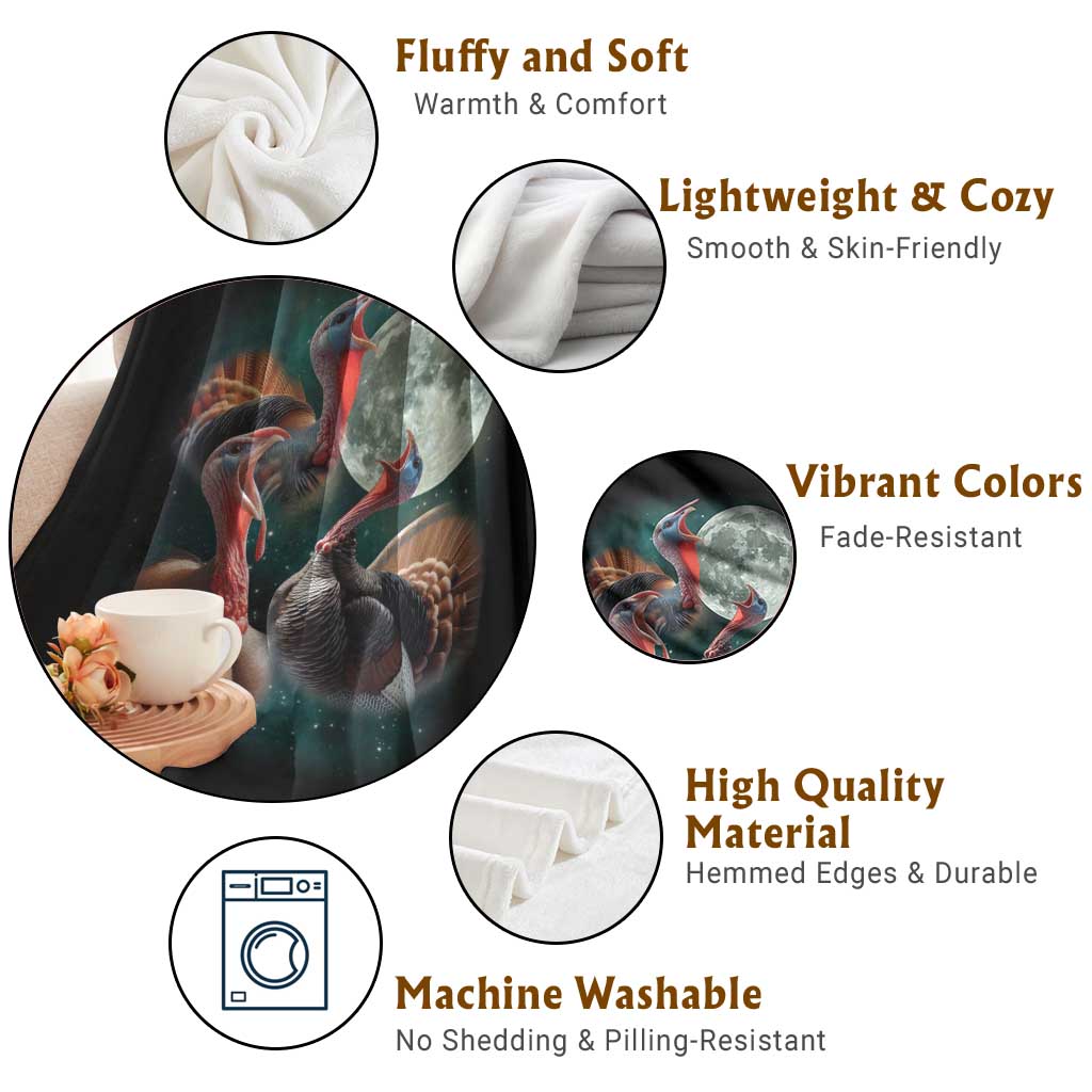 Funny Three Turkey Moon Throw Blanket Weird Cursed Thanksgiving Meme - Wonder Print Shop