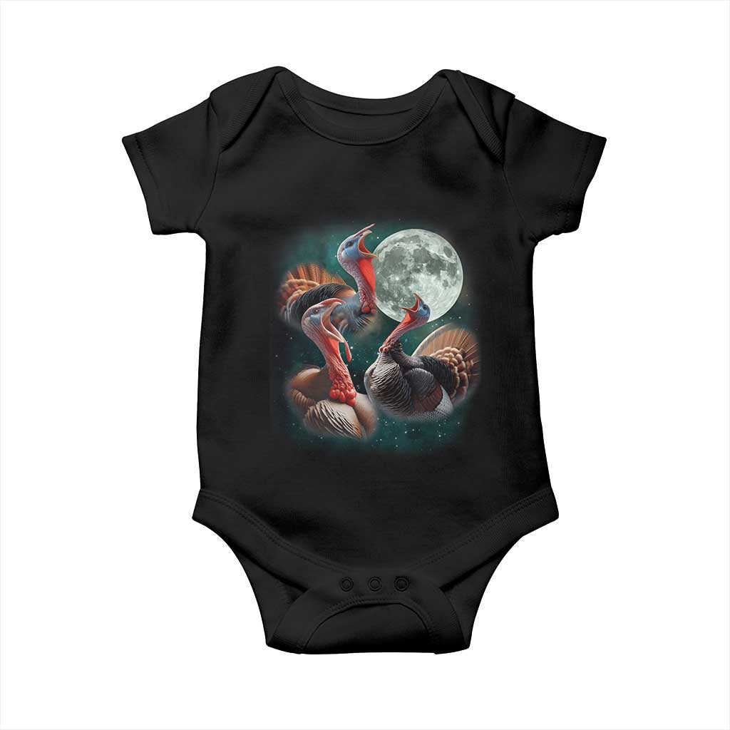 Funny Three Turkey Moon Baby Onesie Weird Cursed Thanksgiving Meme - Wonder Print Shop