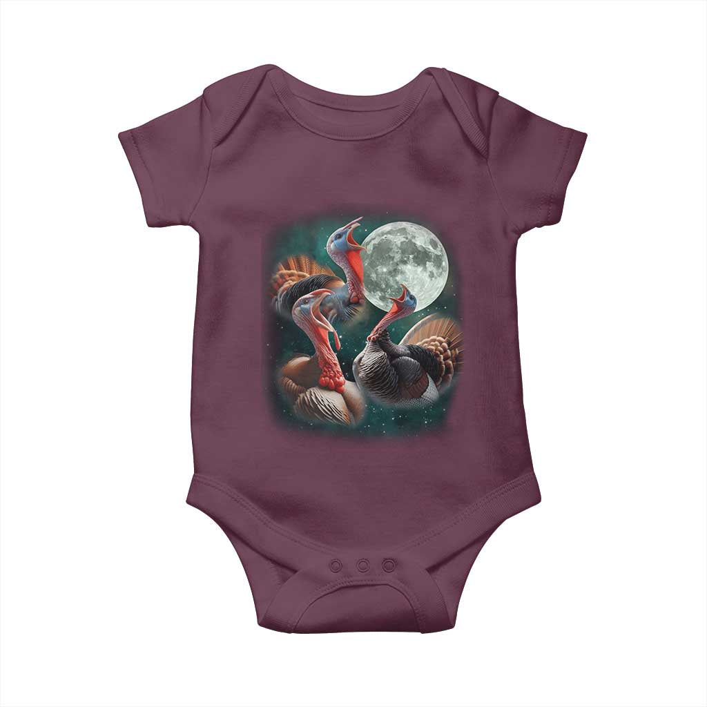 Funny Three Turkey Moon Baby Onesie Weird Cursed Thanksgiving Meme - Wonder Print Shop