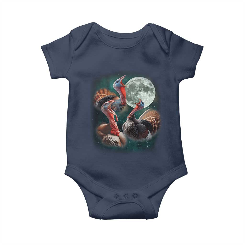Funny Three Turkey Moon Baby Onesie Weird Cursed Thanksgiving Meme - Wonder Print Shop
