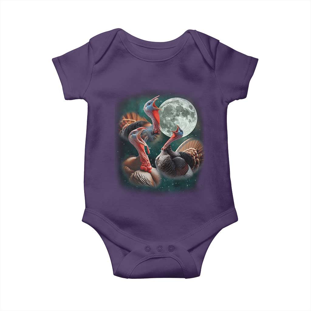 Funny Three Turkey Moon Baby Onesie Weird Cursed Thanksgiving Meme - Wonder Print Shop
