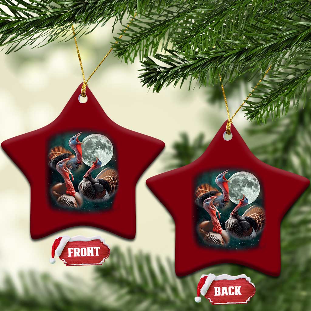 Funny Three Turkey Moon Ceramic Ornament Weird Cursed Thanksgiving Meme - Wonder Print Shop