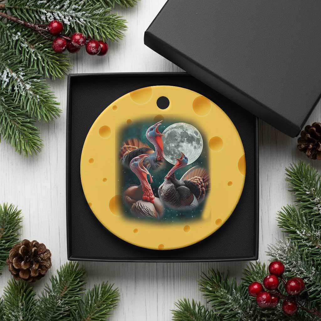 Funny Three Turkey Moon Ceramic Ornament Weird Cursed Thanksgiving Meme - Wonder Print Shop