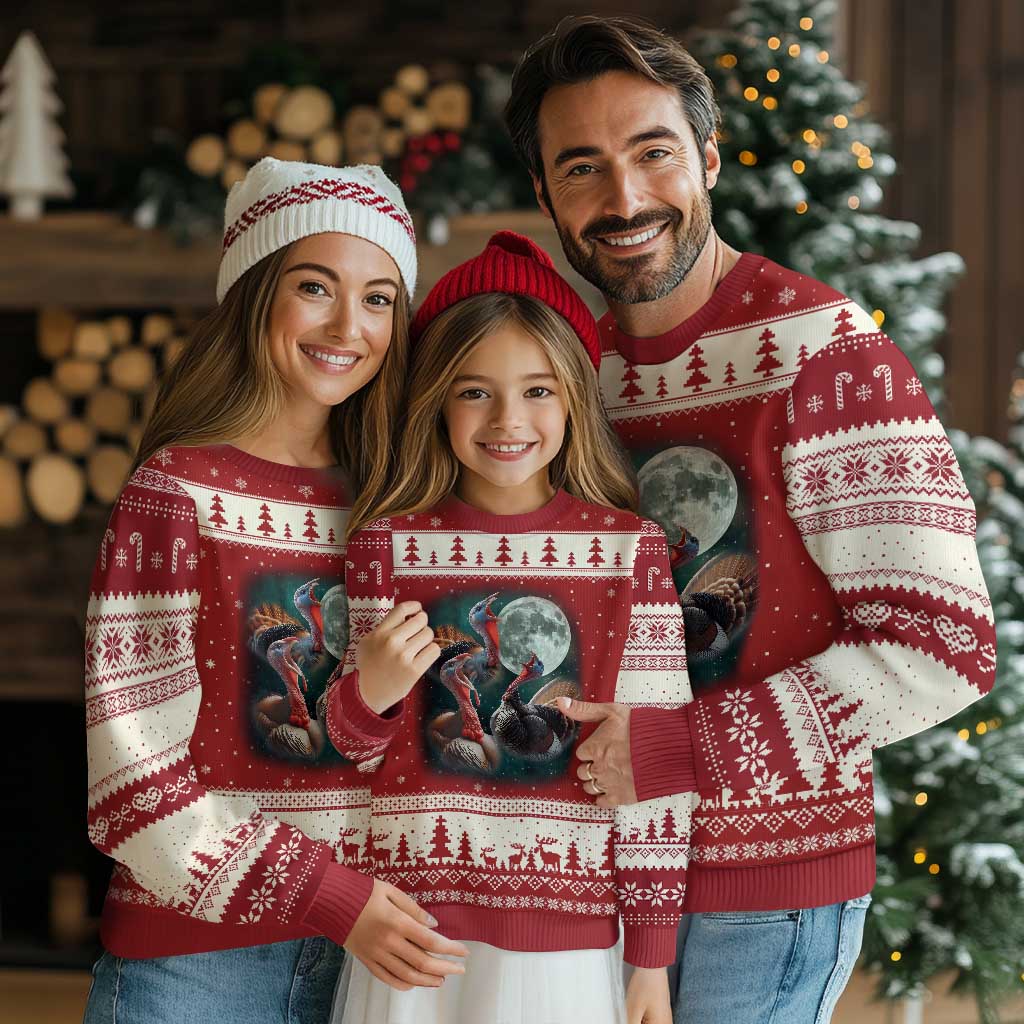 Funny Three Turkey Moon Ugly Christmas Sweater Weird Cursed Thanksgiving Meme - Wonder Print Shop