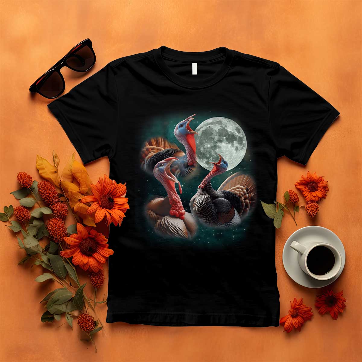 Funny Three Turkey Moon T Shirt Weird Cursed Thanksgiving Meme - Wonder Print Shop