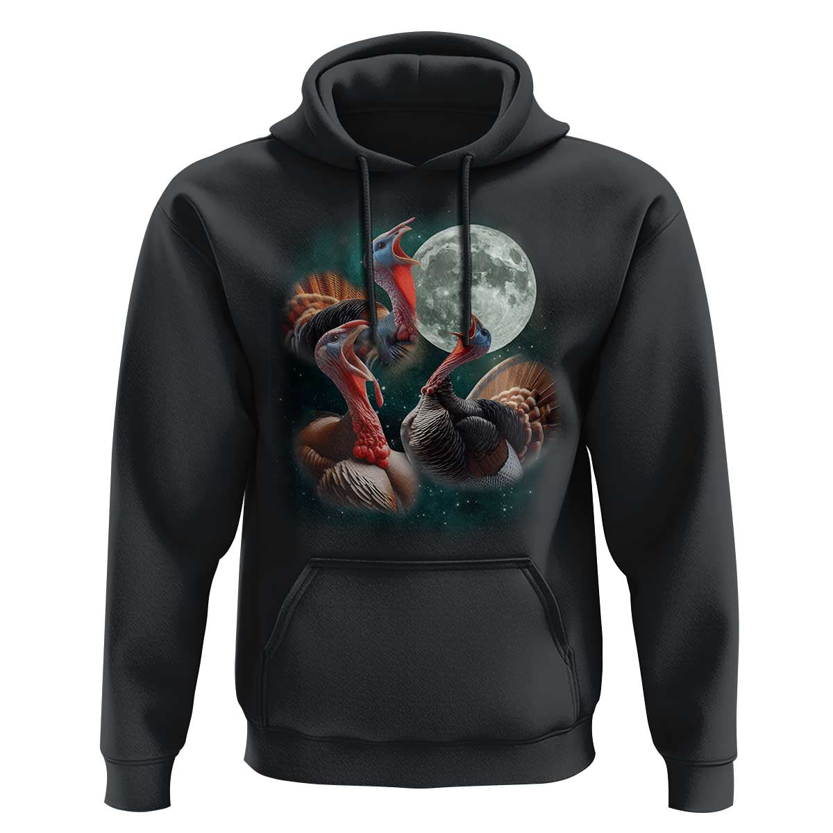 Funny Three Turkey Moon Hoodie Weird Cursed Thanksgiving Meme - Wonder Print Shop