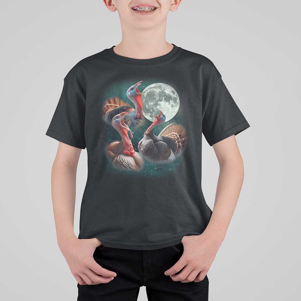 Funny Three Turkey Moon T Shirt For Kid Weird Cursed Thanksgiving Meme - Wonder Print Shop